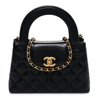 Shiny Aged Calfskin Quilted Nano Kelly Shopper Black