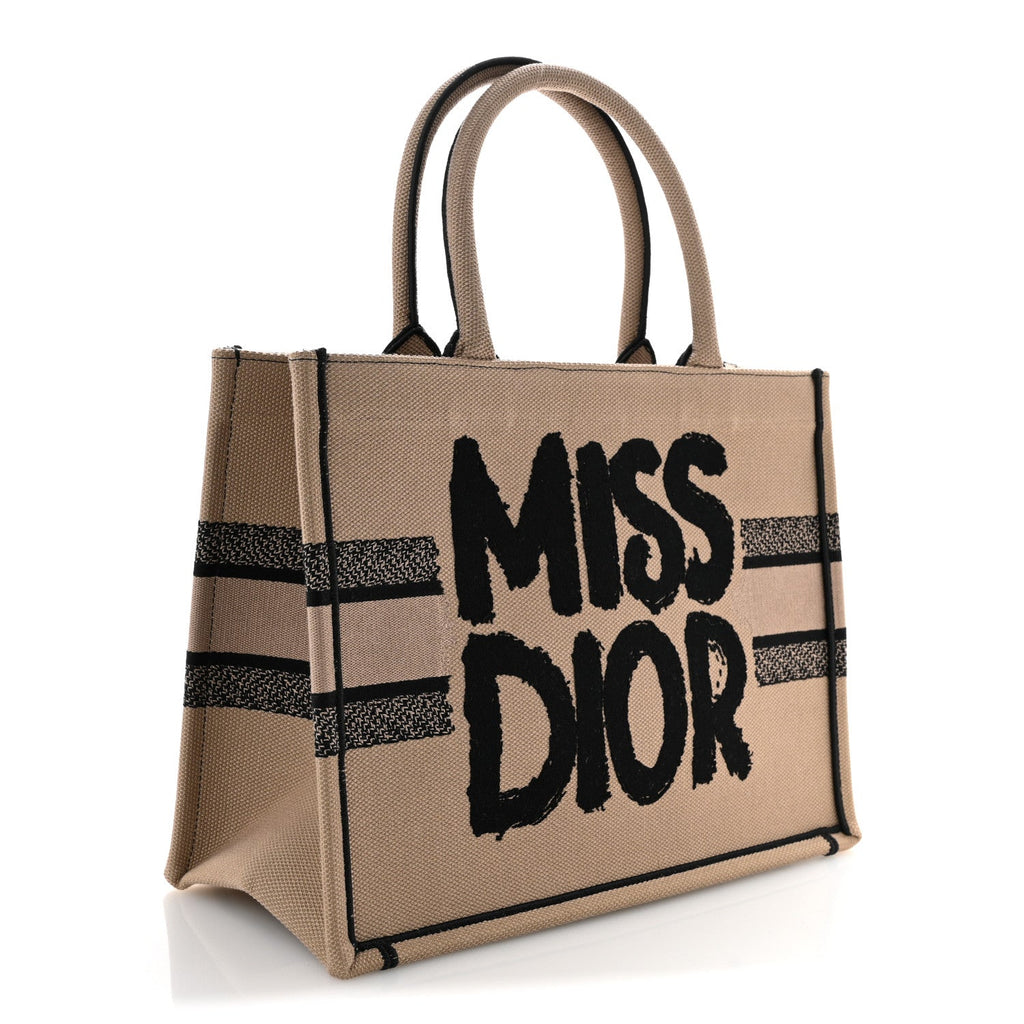 Canvas Embroidered Medium Miss Dior Graffiti Book Tote Beige Multicolor