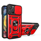 Kickstand Ring Holder With Slide Camera Cover Tpu Magnetic Car Mount For Apple Iphone 14 Pro Max In Red