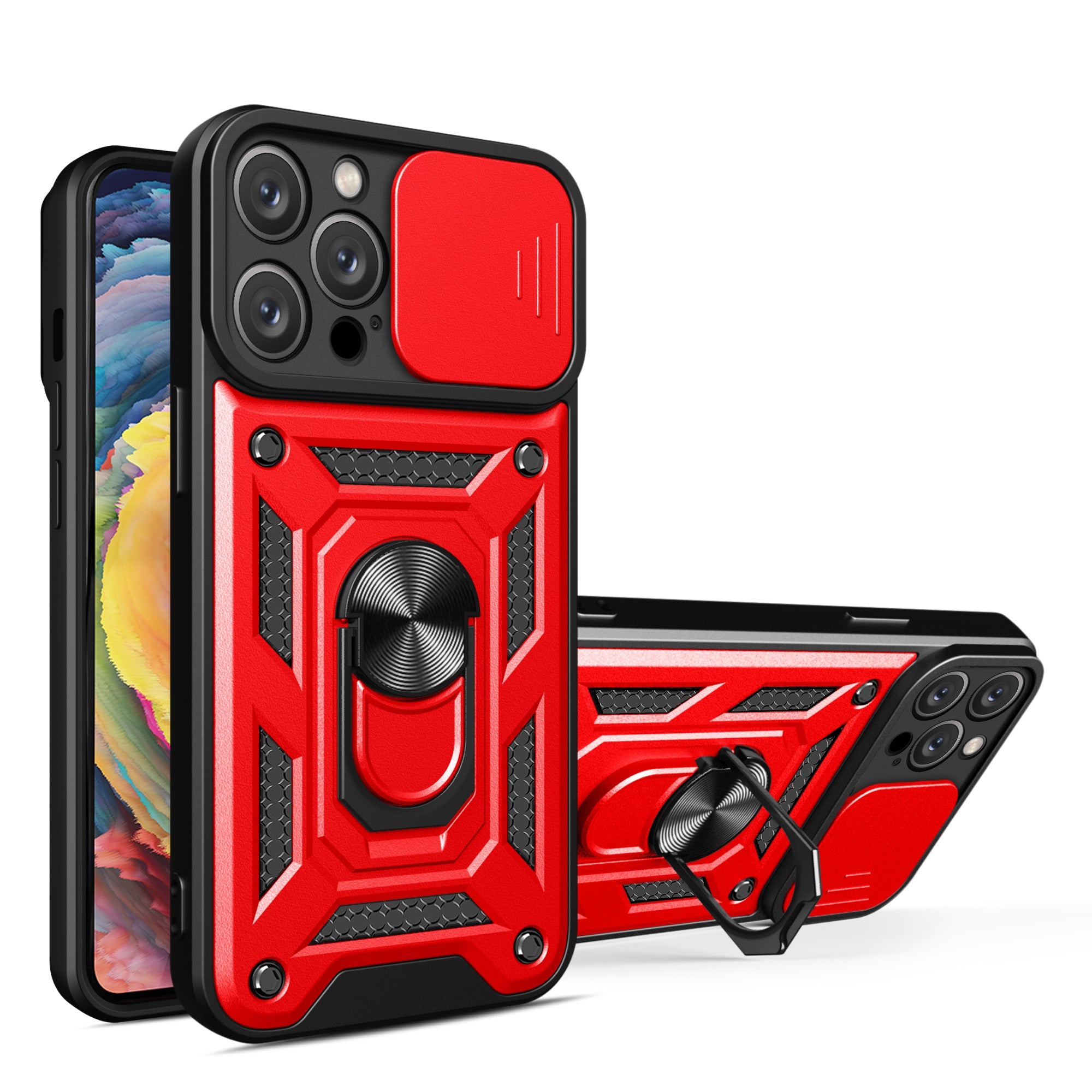 Kickstand Ring Holder With Slide Camera Cover Tpu Magnetic Car Mount For Apple Iphone 14 Pro Max In Red