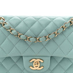 Caviar Quilted Small Double Flap Light Blue