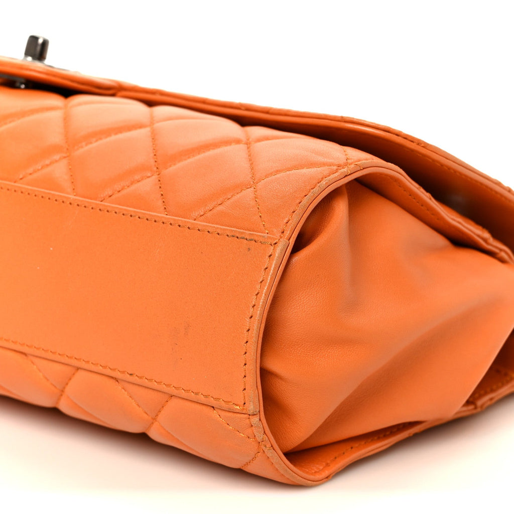 Lambskin Quilted Jumbo Grocery By Chanel Drawstring Shopping Bag Orange