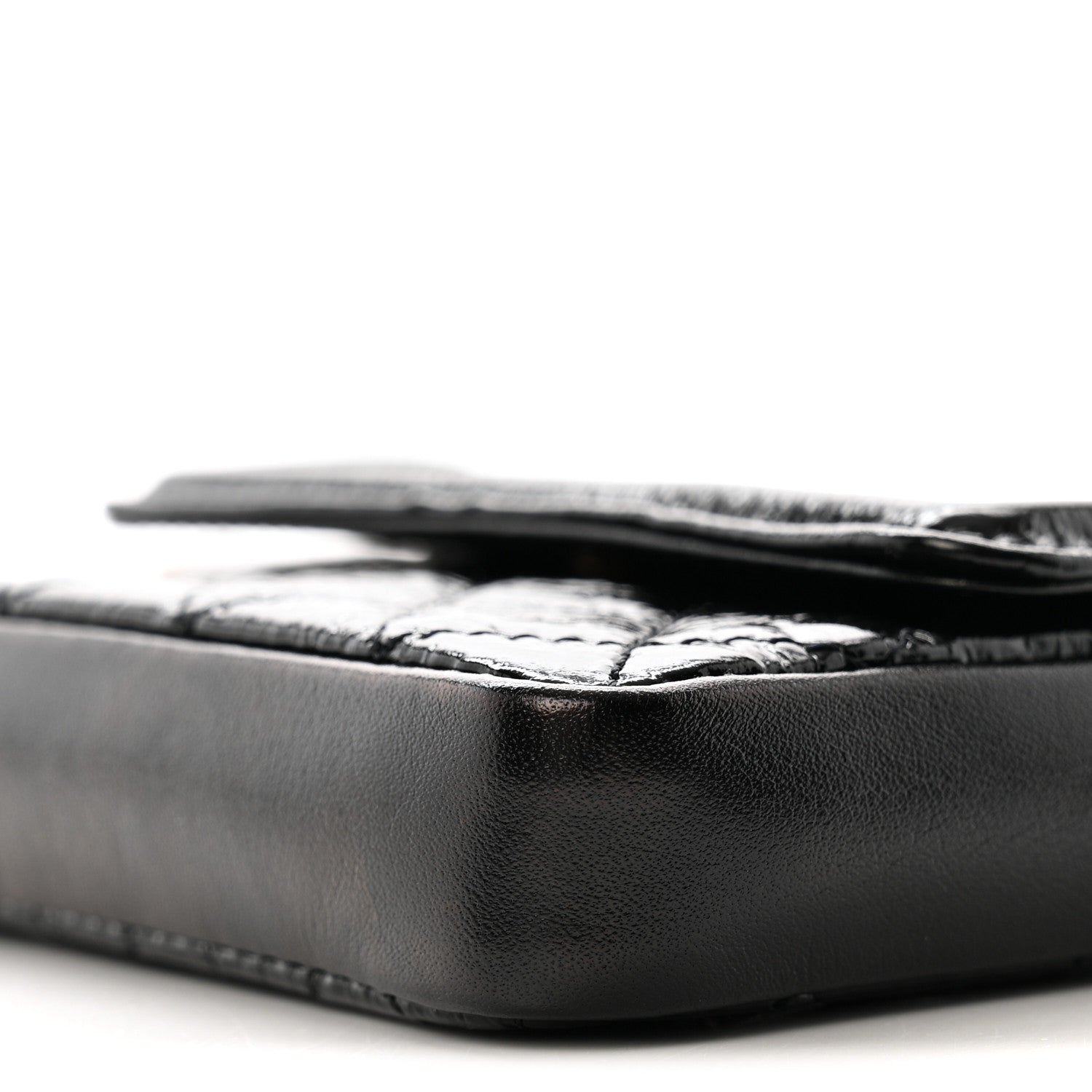 Shiny Aged Calfskin Quilted Waist Belt Bag Black