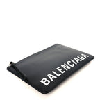 Calfskin Logo Large Cash Pouch With Handle Black White