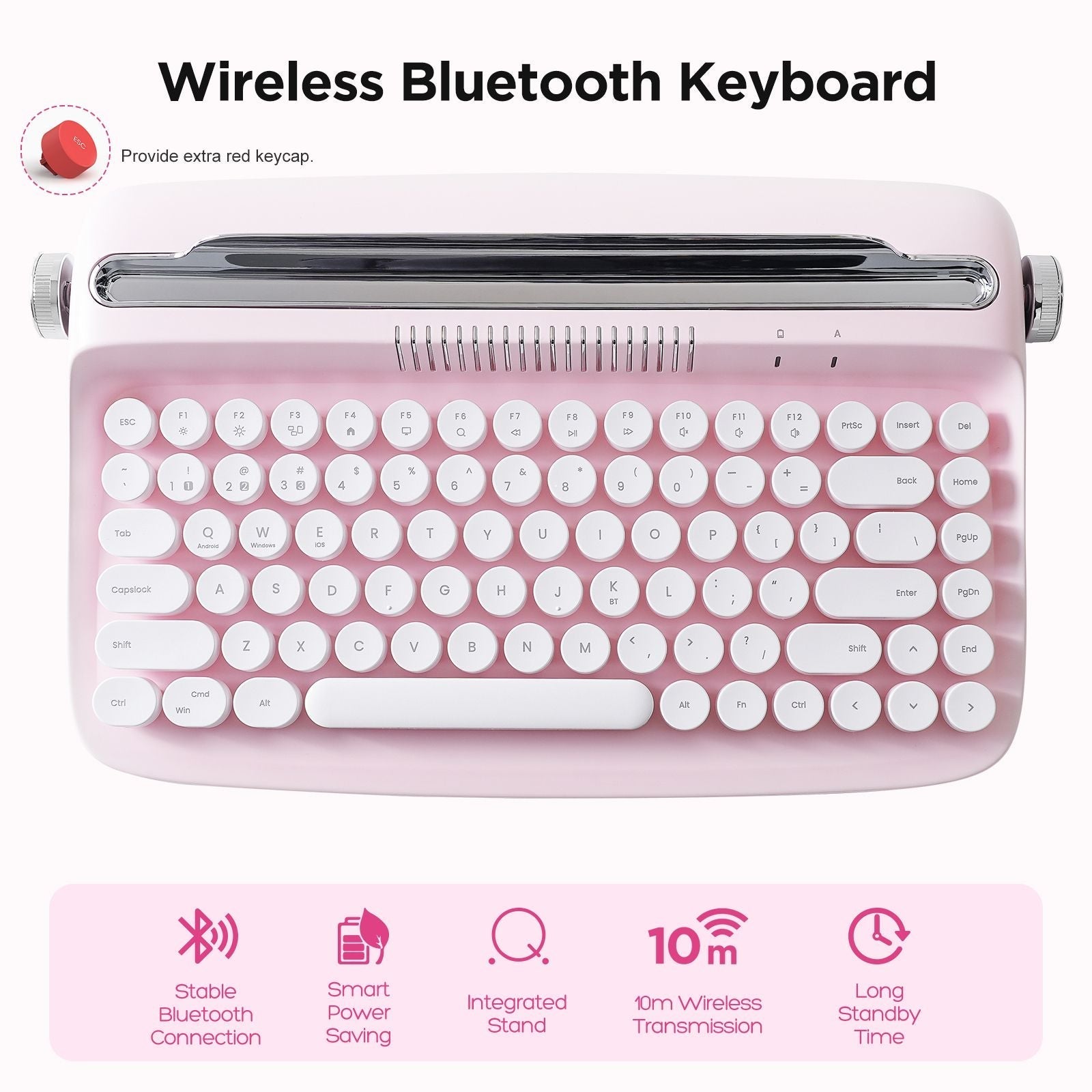 ACTTO B303 Wireless Keyboard, Retro Bluetooth Aesthetic Typewriter Style Keyboard with Integrated Stand for Multi-Device
