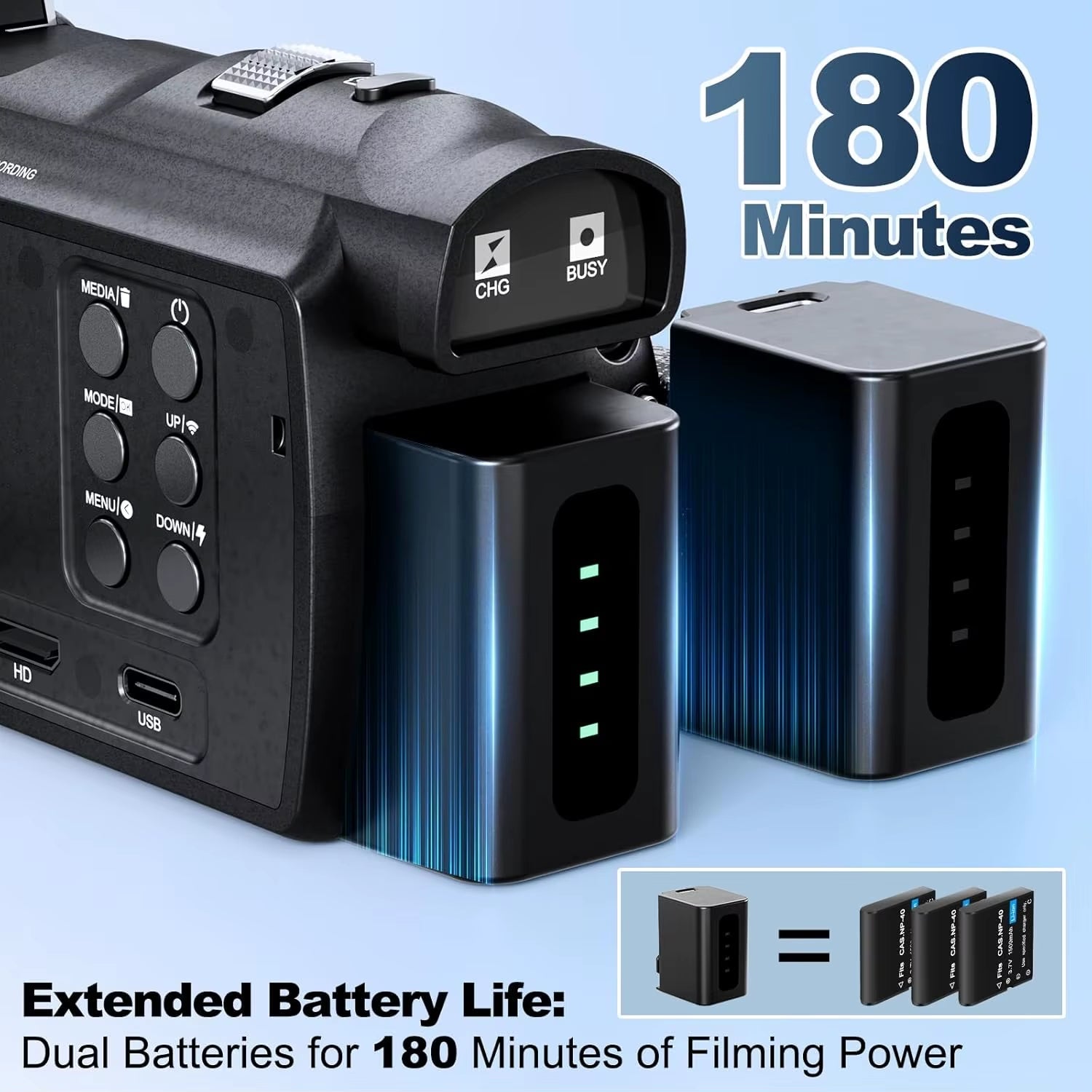 4K Camcorder with 48MP Vlogging Capability, Wi-Fi and App Control, Extended Battery Life, and 16X Zoom Functionality with 32gb Sd Card