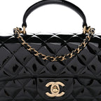 Patent Quilted Mini Top Handle Rectangular Flap Black