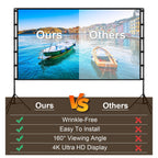120 inch Options Projector Screen with Stand 16:9 4K HD Rear Front Wrinkle-Free Portable And Foldable Movie Screen with Carry Bag For Indoor Outdoor Home Theater Backyard Cinema
