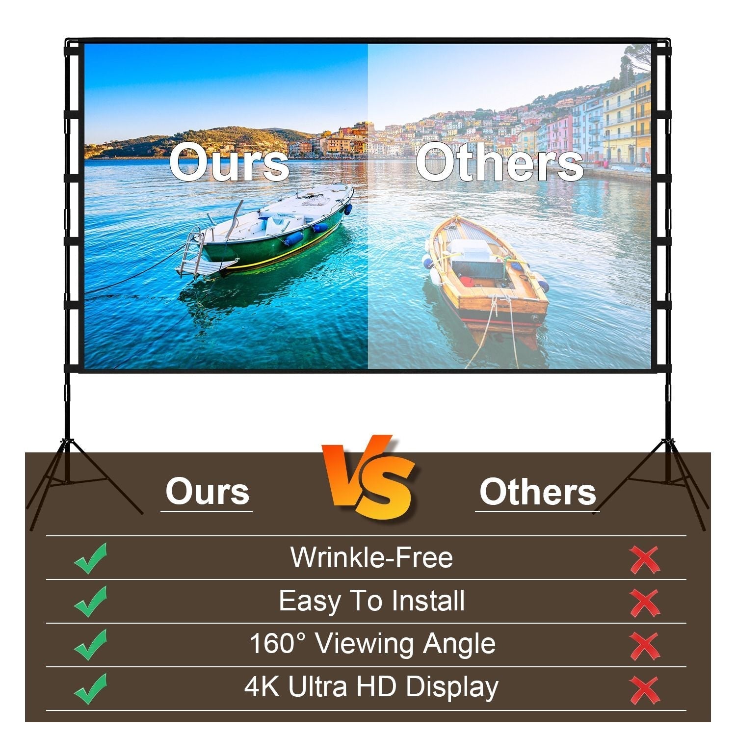 120 inch Options Projector Screen with Stand 16:9 4K HD Rear Front Wrinkle-Free Portable And Foldable Movie Screen with Carry Bag For Indoor Outdoor Home Theater Backyard Cinema