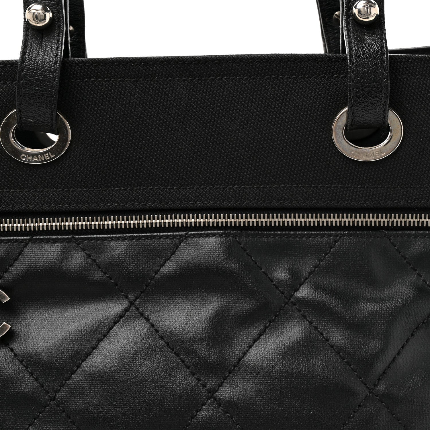 Coated Canvas Quilted Large Paris Biarritz Tote Black