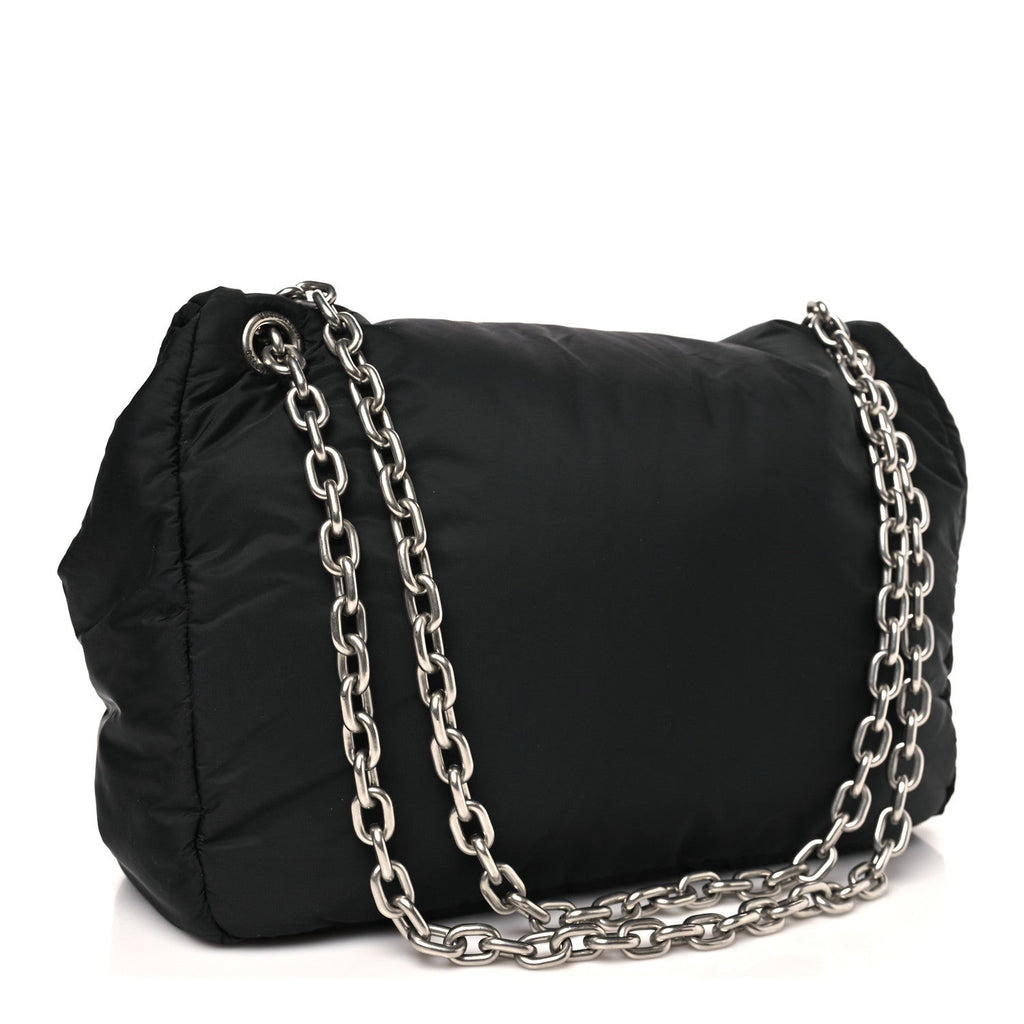 Nylon Medium Monaco Chain Shoulder Bag Black
