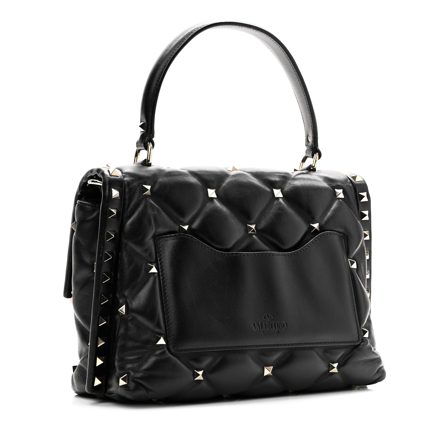 Lambskin VLTN Print Candystud Top Handle Bag Black