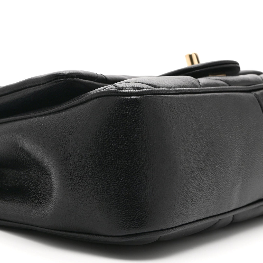 Lambskin Quilted Small Easy Carry Flap Black