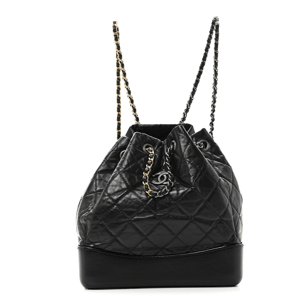 Aged Calfskin Quilted Small Gabrielle Backpack Black