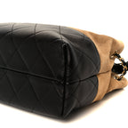 Suede Calfskin Shiny Lambskin Quilted Small Coco Base Shopping Bag Beige Black