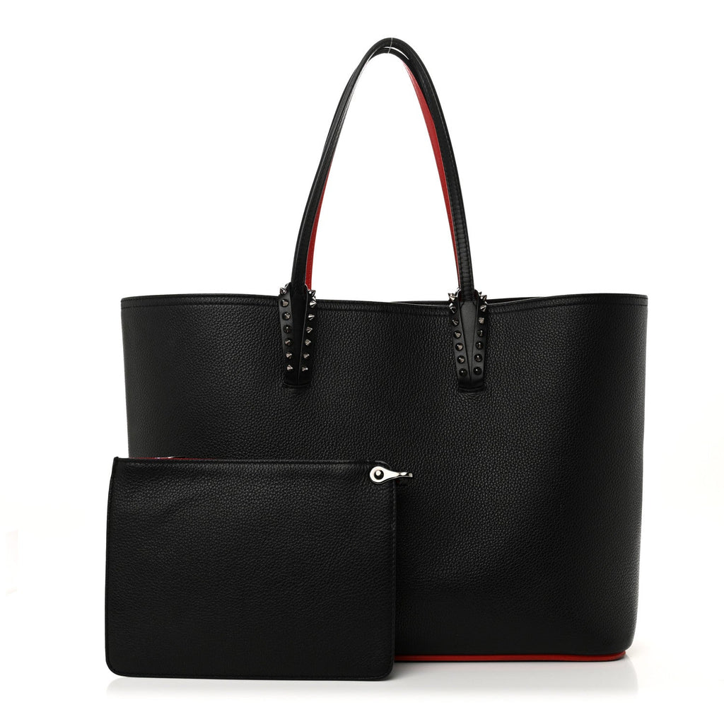 Calfskin Empire Spikes Large East West Cabata Tote Black