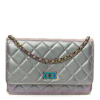 Iridescent Lambskin Quilted Reissue Wallet On Chain WOC Light Purple