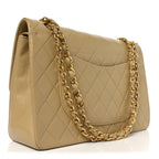 Lambskin Quilted Medium Double Flap Beige