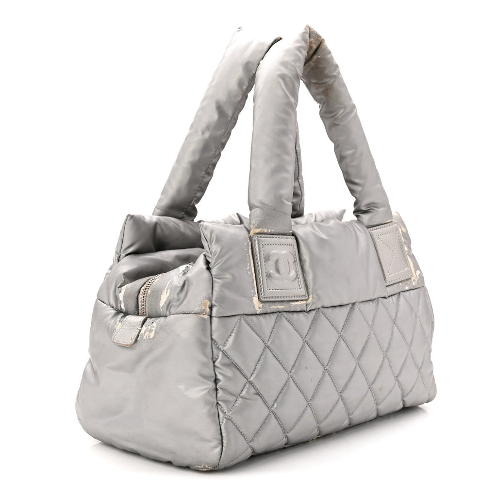 Nylon Coco Cocoon Zipped Tote Silver