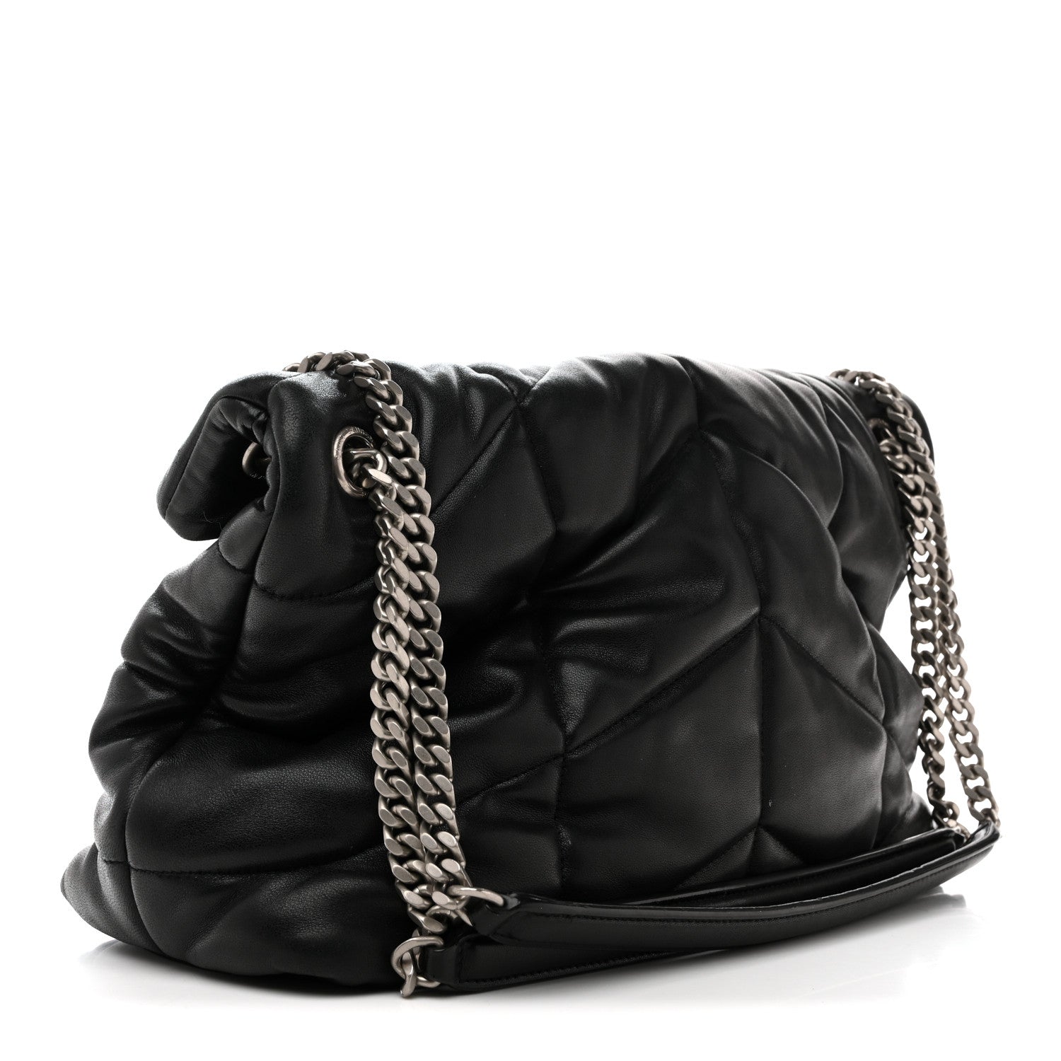 Lambskin Quilted Medium Loulou Puffer Monogram Chain Satchel Black