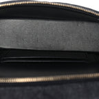 Denim Quilted Top Handle Slim Vanity Case With Chain Dark Blue