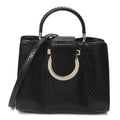 Snakeskin Studded Thalia Top Handle Black
