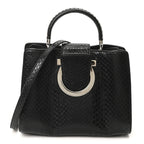 Snakeskin Studded Thalia Top Handle Black