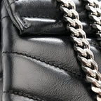 Calfskin Y Quilted Monogram Medium Loulou Chain Satchel Black