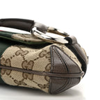 Monogram Textured Dollar Calfskin Heavy Grosgrain Web Medium Maxi Horsebit Chain Shoulder Bag Beige Ebony New Acero