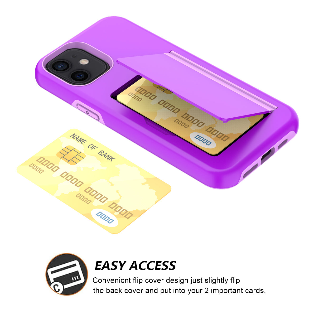 Tpu Pc Hybrid 2-In-1 Flip Card Holder Phone Case For Apple Iphone 12 Mini In Purple