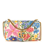 X KEN SCOTT Calfskin Matelasse Floral Print Super Mini GG Marmont Shoulder Bag Ivory Pink