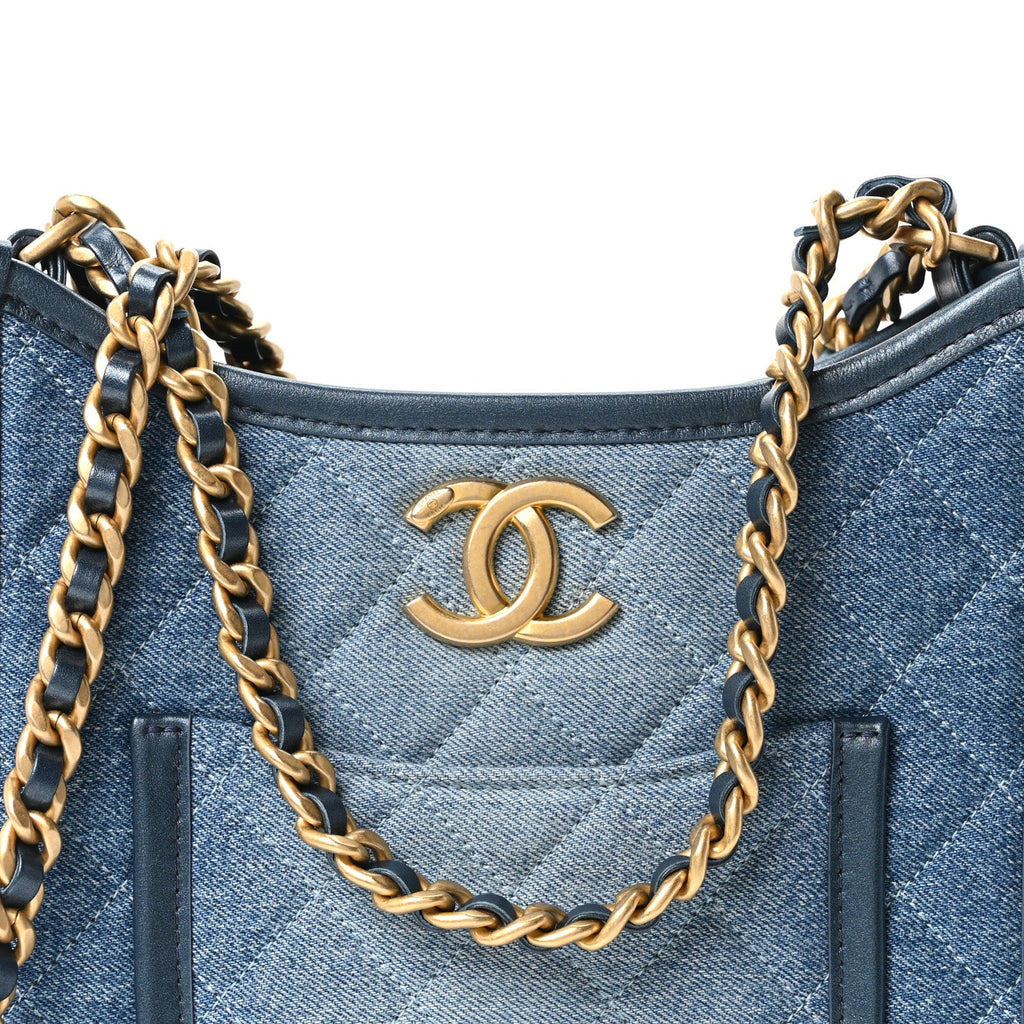 Washed Denim Quilted Small Hobo Blue