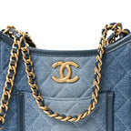 Washed Denim Quilted Small Hobo Blue