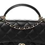 Lambskin Quilted Flap Phone Holder With Chain Black