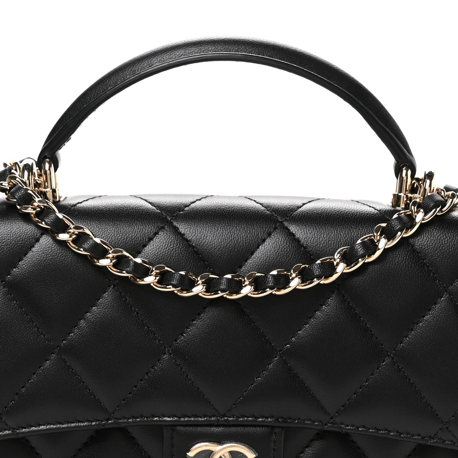 Lambskin Quilted Flap Phone Holder With Chain Black