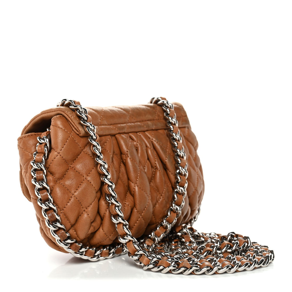Washed Lambskin Mini Chain Around Messenger Brown