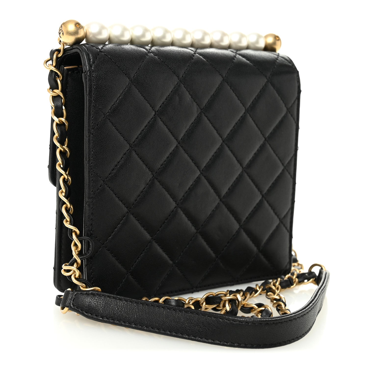 Goatskin Quilted Chic Pearls Flap Black