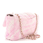 Printed Denim Quilted Medium Single Flap Bag Pink White