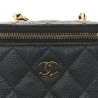 Caviar Quilted Small Vertical Coco Beauty Vanity Case With Chain Black