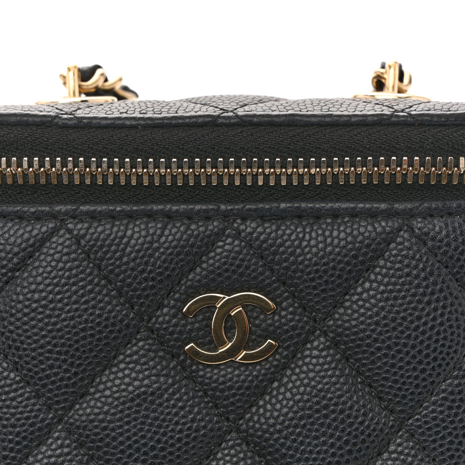 Caviar Quilted Small Vertical Coco Beauty Vanity Case With Chain Black