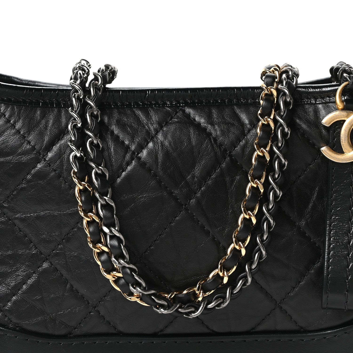 Aged Calfskin Quilted Small Gabrielle Logo Hobo Black