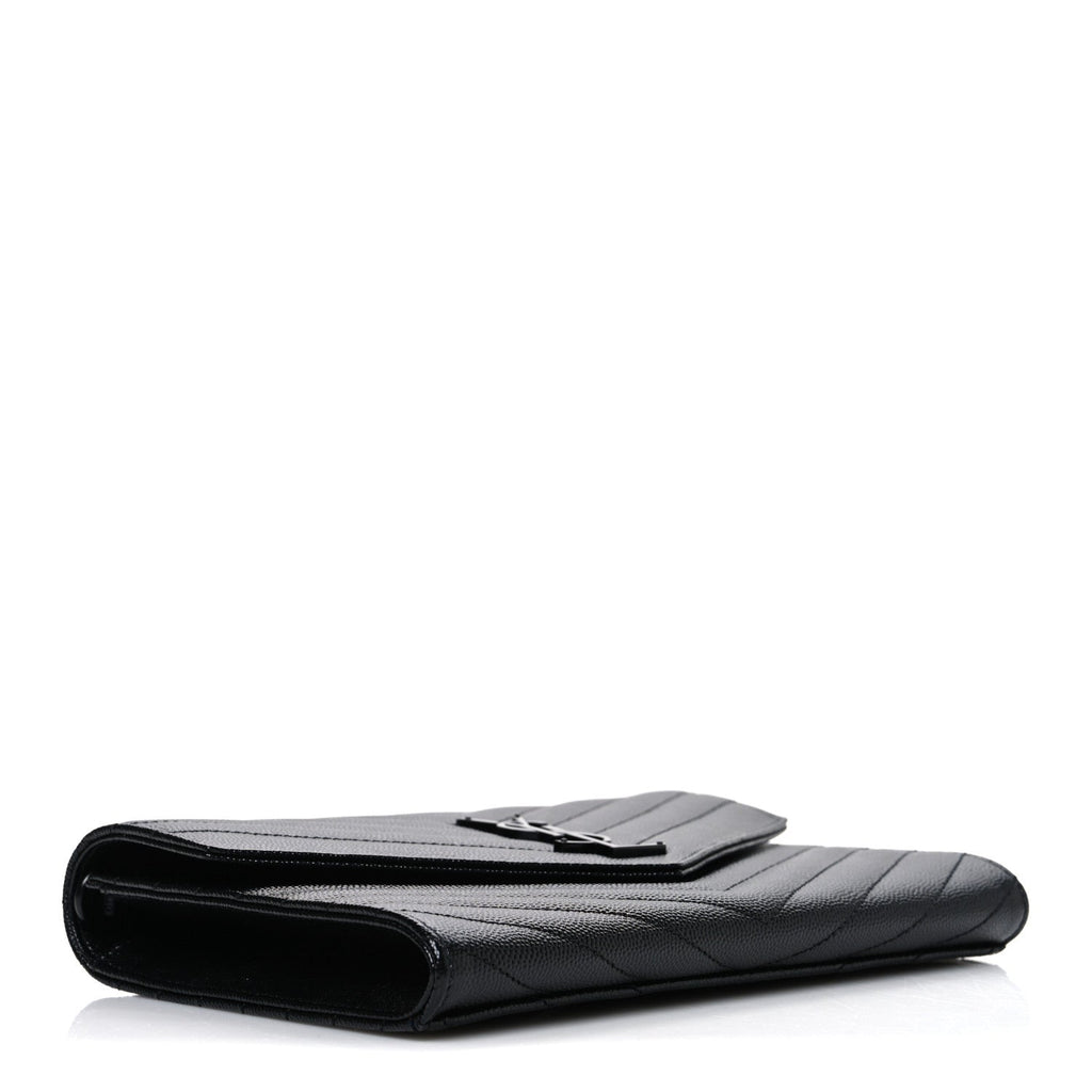 Grain De Poudre Matelasse Chevron Monogram Monochrome Envelope Clutch Black