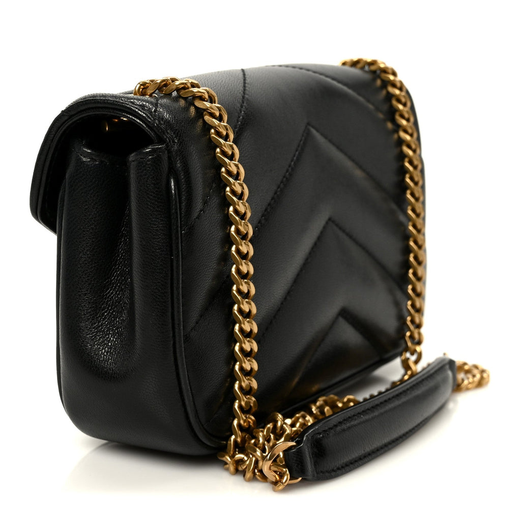 Lambskin Chevron Quilted Mini Loulou Black