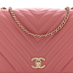Calfskin Chevron Quilted Small Statement Flap Pink