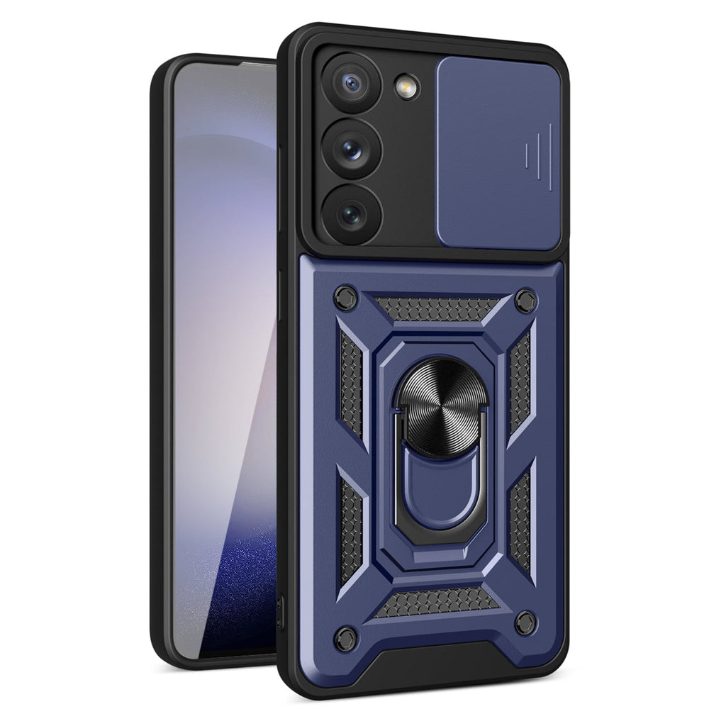 Kickstand Ring Holder With Slide Camera Cover Tpu Magnetic Car Mount For Galaxy S23  In Blue