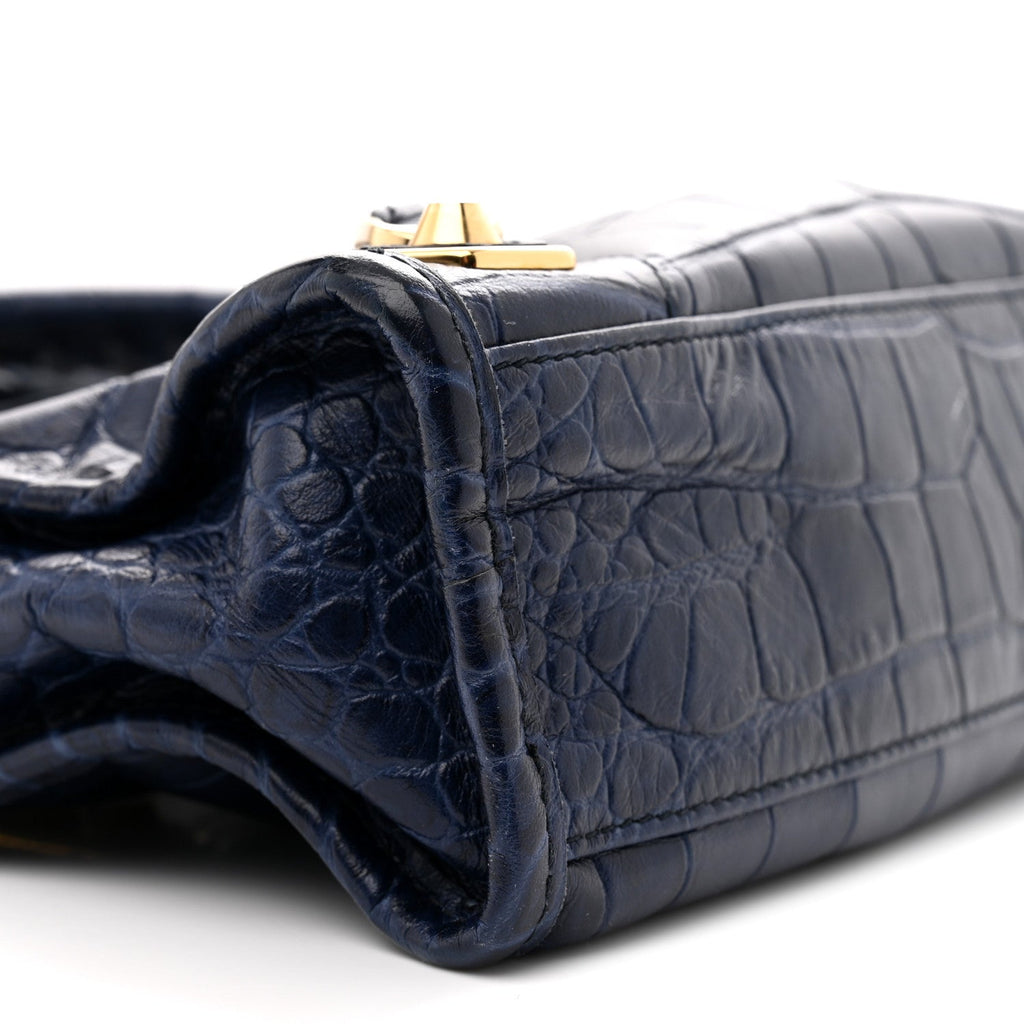 Calfskin Crocodile Embossed Gold Metallic Edge Hardware Mini City Bleu