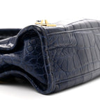 Calfskin Crocodile Embossed Gold Metallic Edge Hardware Mini City Bleu