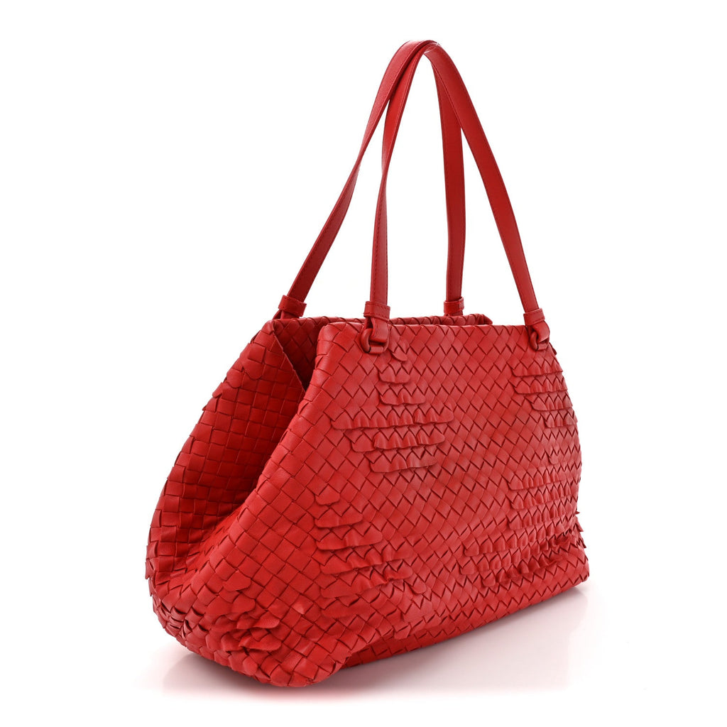 Nappa Intrecciato Ruffle Tote Red
