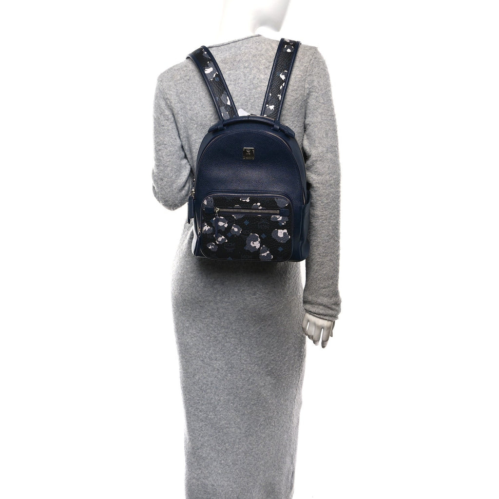 Calfskin Visetos Floral Leopard Klassik Small Stark Backpack Blue Black