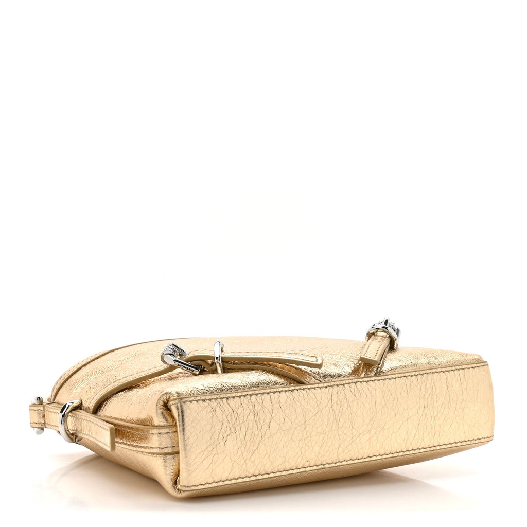 Metallic Tumbled Calfskin Nano Voyou Bag Golden Sand